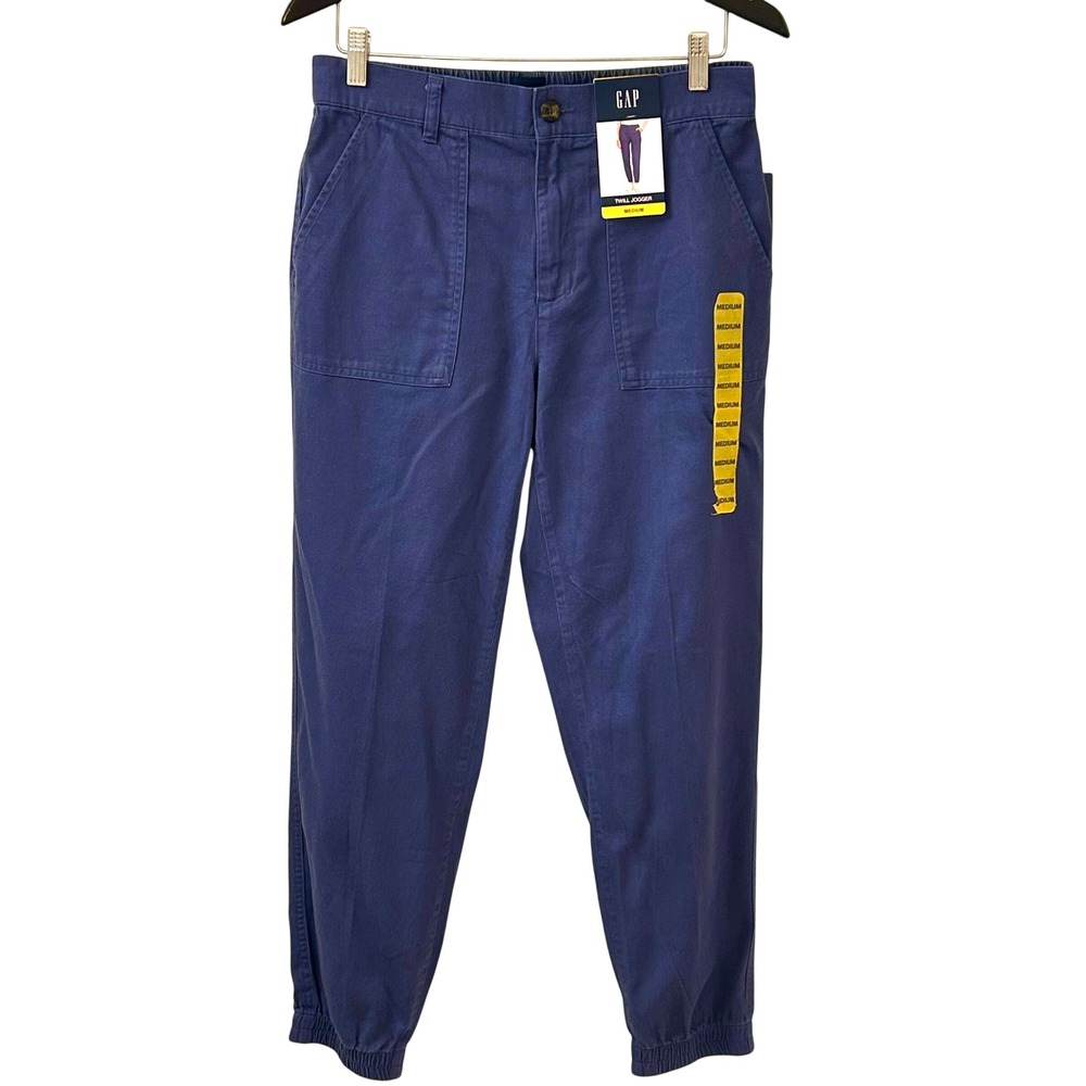 NWT Gap Twill Joggers Navy Blue Elastic Waist Tapered Leg Utility Pants Medium - Picture 4 of 12